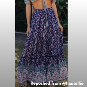 Haute Ellie Boho Floral Maxi Skirt Tiered Pleats Floral Print Round Hem Med New